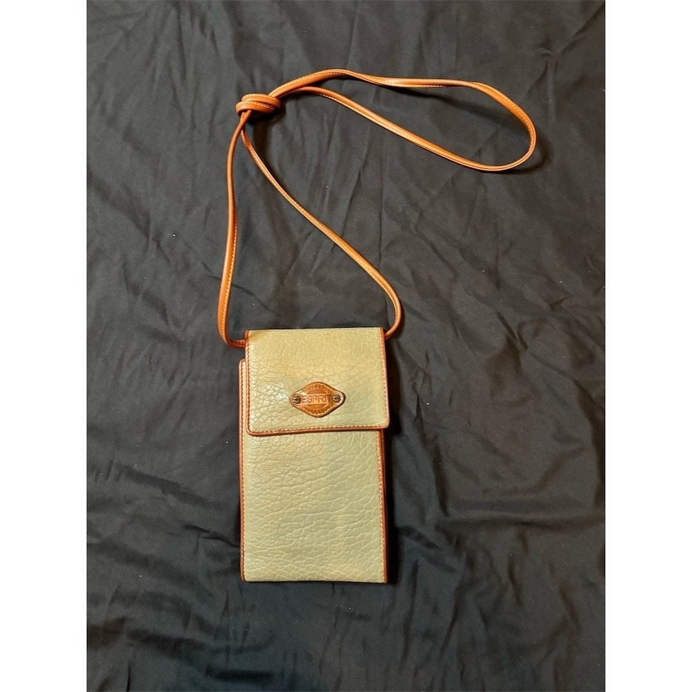 Vintage Esprit Crossbody Wallet Purse Organizer Tan‎ Brown Mini Snap pebbled Y2K